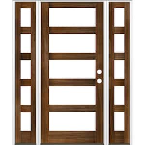 70 in. x 96 in. Modern Hemlock Left-Hand/Inswing Clear Glass Provincial Stain Wood Prehung Front Door with Sidelites