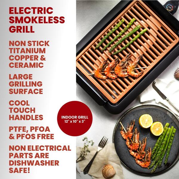 Ovente Electric Indoor Grill with 15 x 10-inch Non-Stick Cooking Plate,  Dishwasher-Safe Base