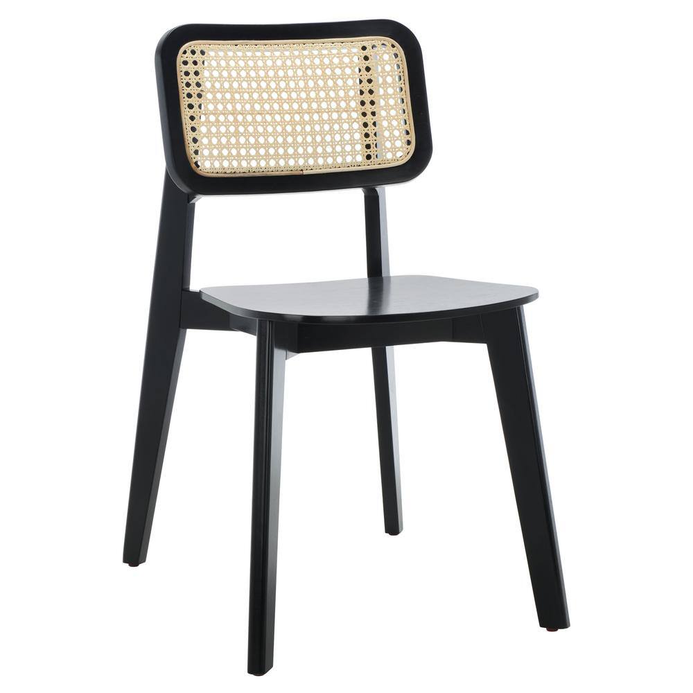 Black and Natural Cane Woven Dining Chair Set