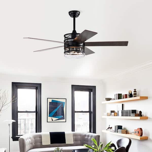 Aether 52 in. Indoor 5-Blade Matte Black Ceiling Fan with LED Light And Remote Control