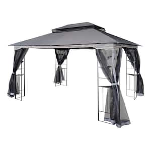 13 ft. x 10 ft. Gray Gazebo Tent Canopy with Removable Zipper Netting and 2-Tier Top