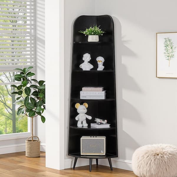 VECELO Tall Corner Shelf Cabinet 5 Tier 67 in. , Mid-Century