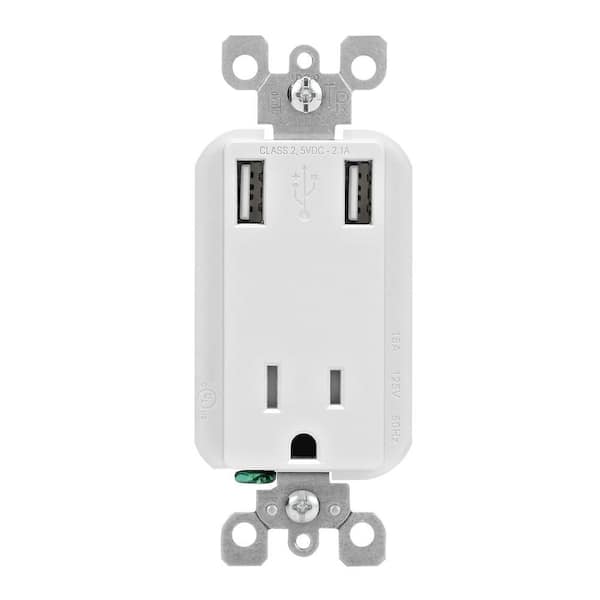 Leviton Decora 15 Amp Tamper Resistant Combination Outlet and USB Charger, White