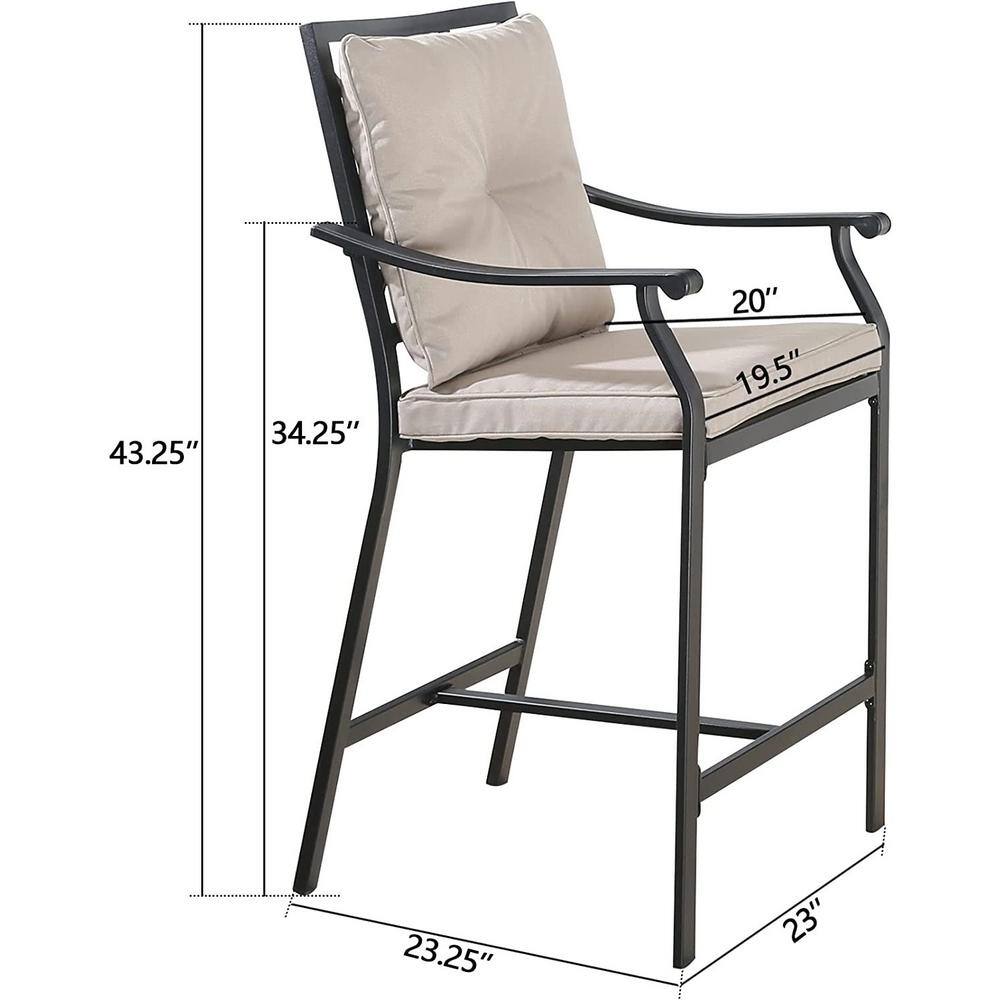 Black Steel Bar Height Armchair with Beige Cushions