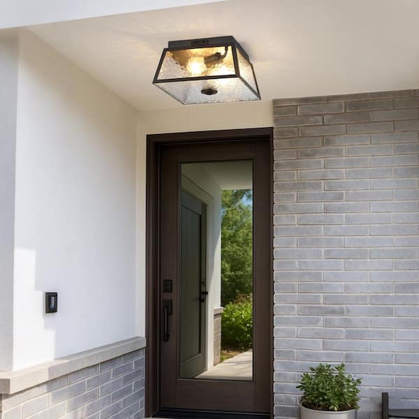 11in 2-Light Black Outdoor Flush Mount with Motion Sensor