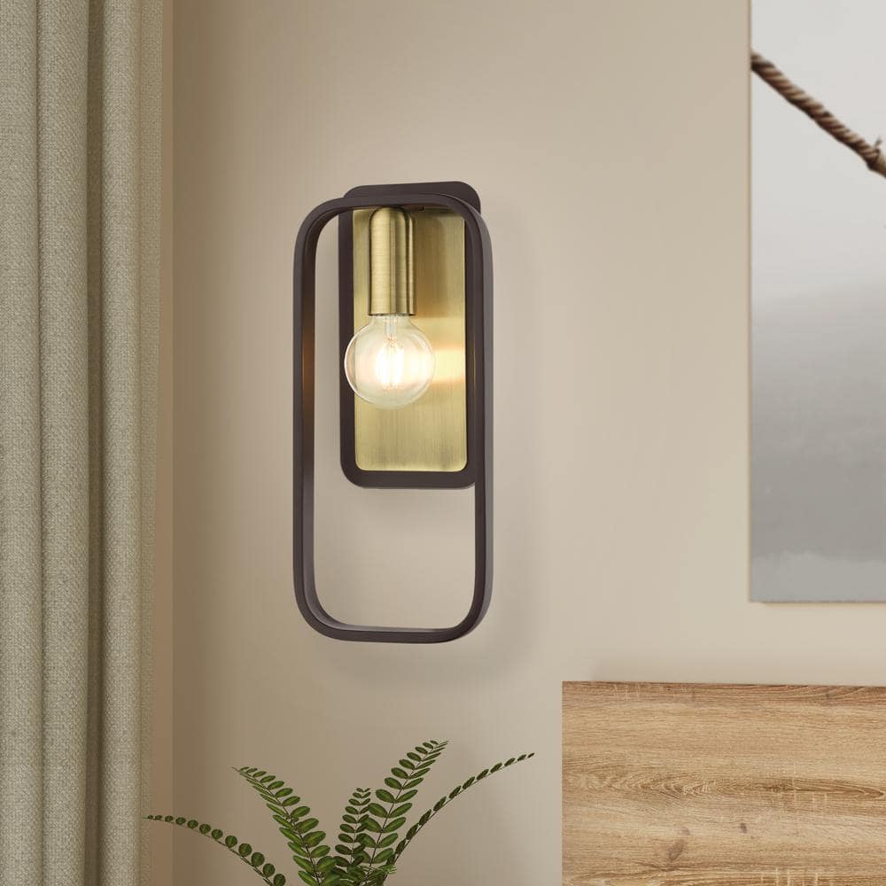 Bergamo Midcentury Modern Dimmable Sconce in Bronze and Antique Brass