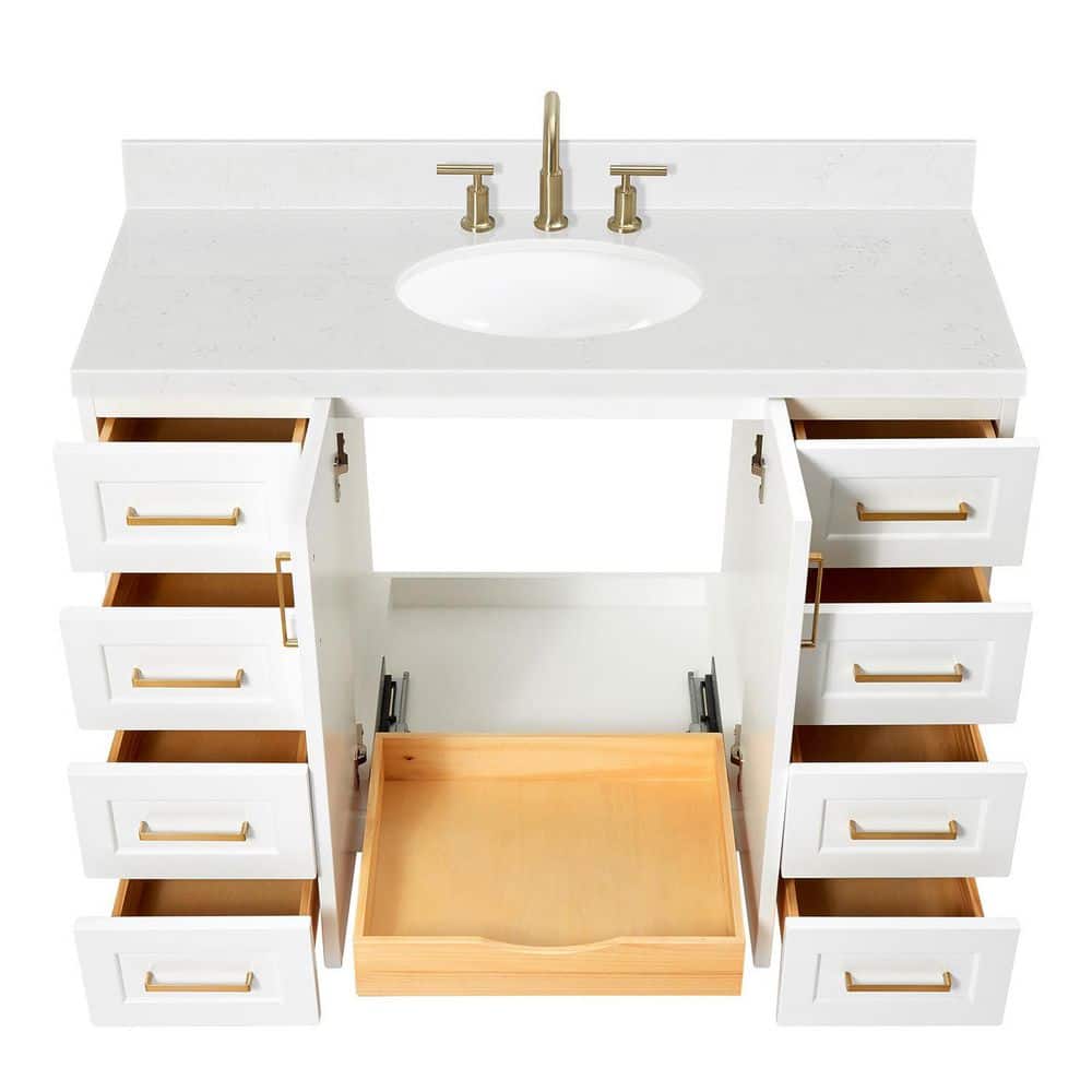 White Freestanding Single Bathroom Vanity with Carrara Quartz Top
