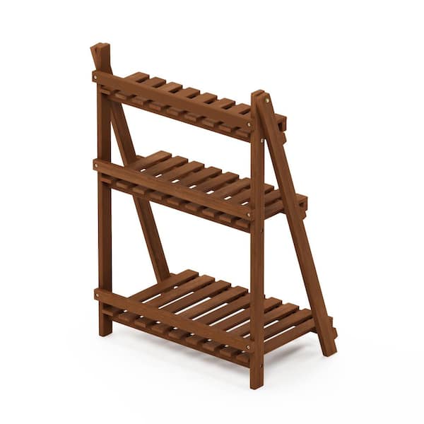 Furinno 33.5 in. Natural Wood 3-shelf Ladder Bookcase with Open