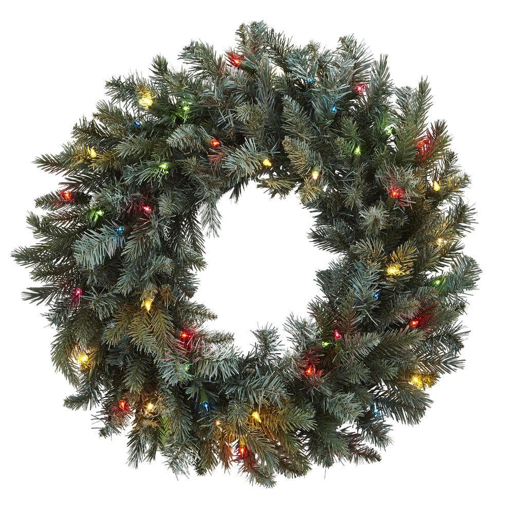 Nearly Natural 30 in. Pine Artificial Wreath with Colored Lights 4862 - The  Home Depot