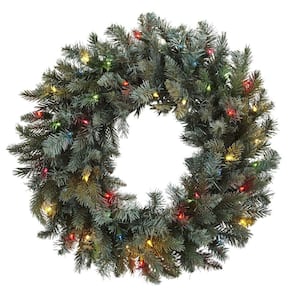 30 in. Pine Artificial Wreath with Colored Lights