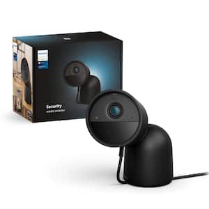 Plug-In Indoor/Outdoor Smart Home Security Surveillance Camera with Desktop Stand, 2-Way Talk, HD Video, Black (1-Pack)
