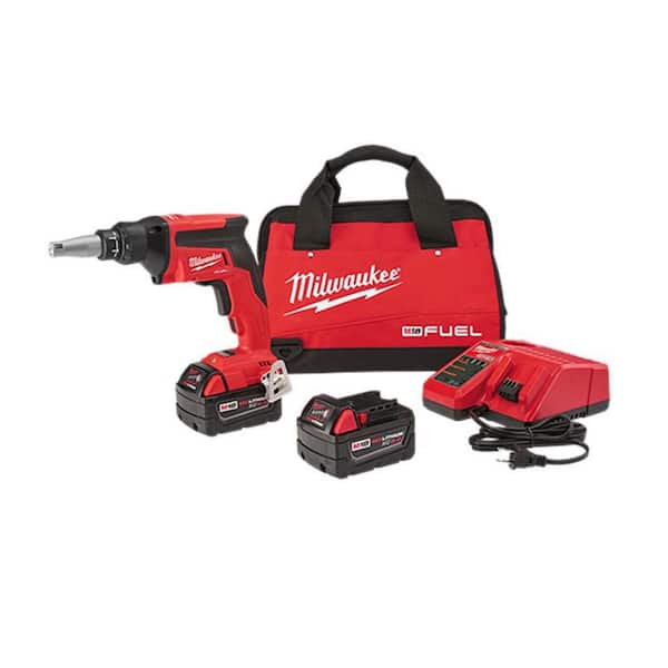Milwaukee M18 FUEL 18V Lithium-Ion Brushless Cordless Drywall Screw Gun Kit with (2) 5.0Ah Batteries, Charger and Tool Bag