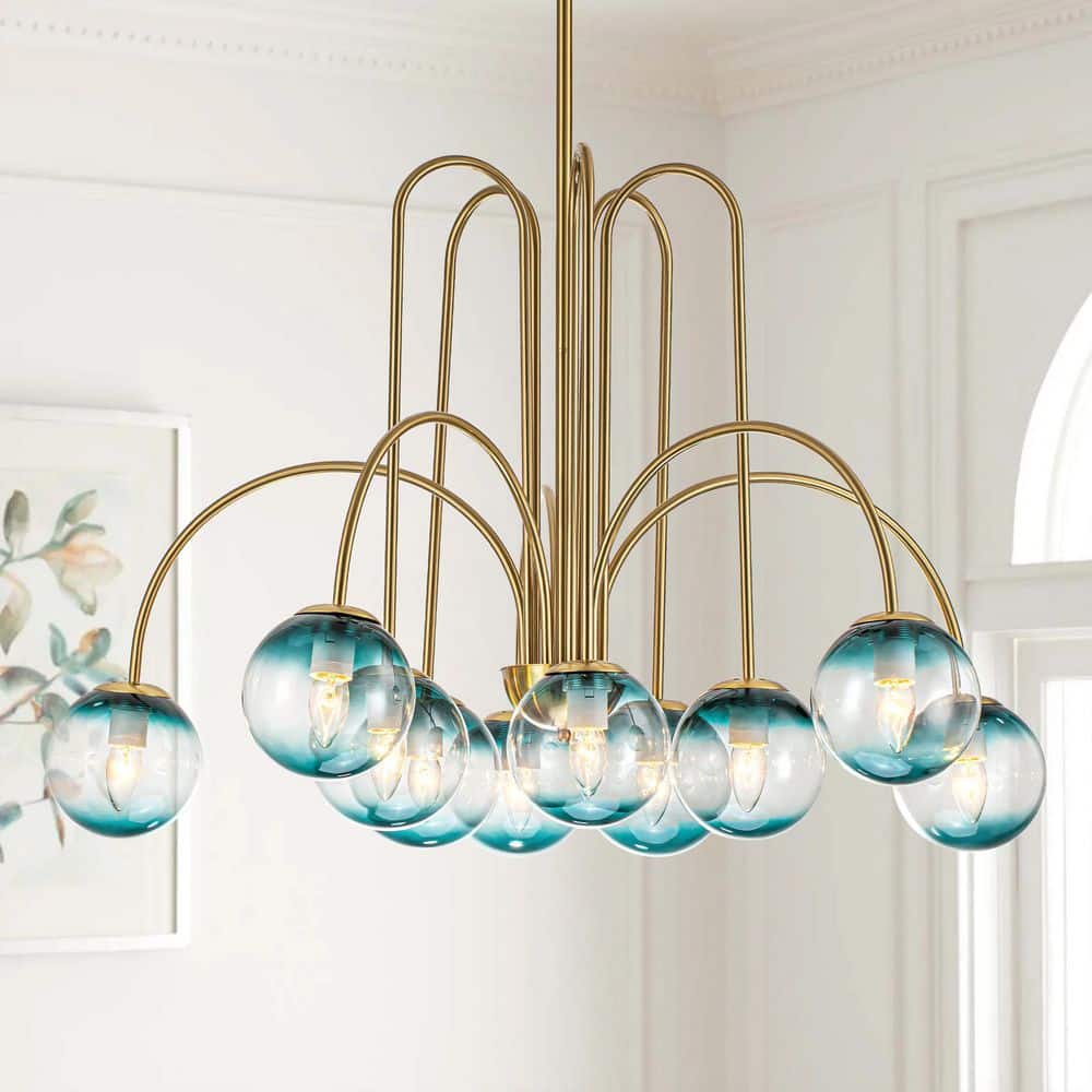 RRTYO Erik 10-Light Gold Unique Modern Sputnik Elbow Chandelier