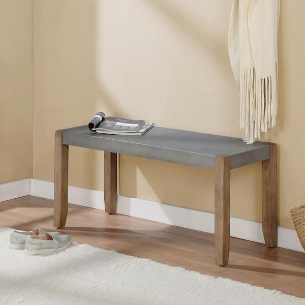 Alaterre Furniture Newport Brown Wood Bench with Concrete Coating 18 in. H x 40 in. W x 15 in. D