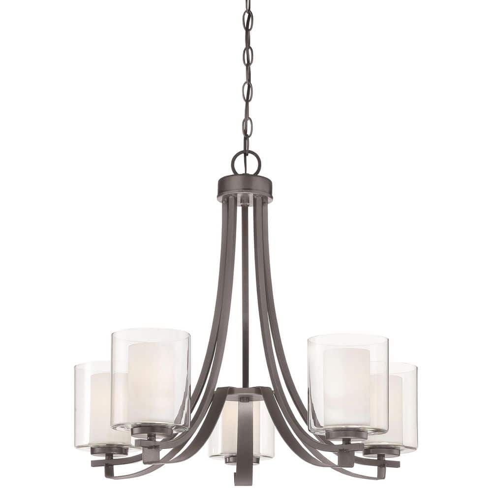 Parsons Studio 5-Light Chandelier in Smoked Iron with Etched White Glass