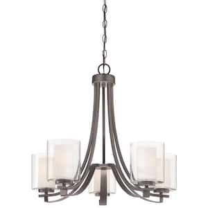 Parsons Studio 5-Light Smoked Iron Shaded Cylinder Chandelier for Dining Room