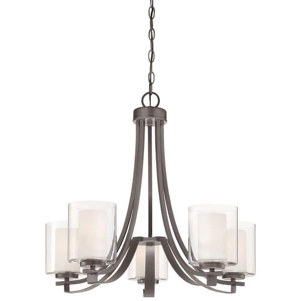 Minka Lavery Parsons Studio 5-Light Smoked Iron Shaded Cylinder Chandelier for Dining Room