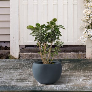 8 in. H Charcoal Concrete and Fiberglass Round Bowl Planter, Outdoor Indoor Large Planters Pots with Drainage