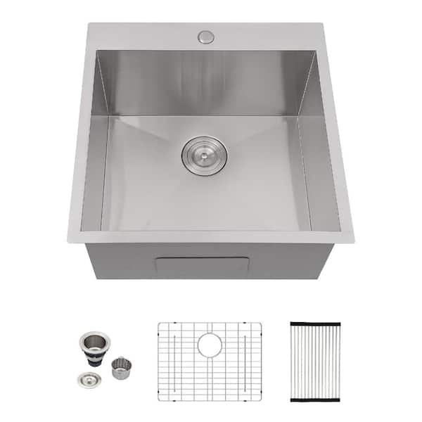22 in. x 22 in. Drop-In Laundry Sink 16-Gauge Brushed Stainless Steel Utility Sink Single Bowl
