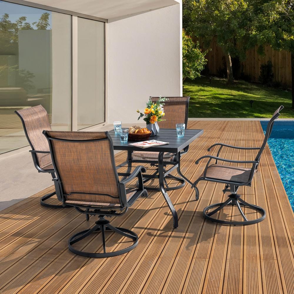 Brown and Black 5-Piece Textilene and Iron Metal Outdoor Dining Set, 4-Swivel Chairs and 37 in. Square Dining Table price history on PriceWatchPro