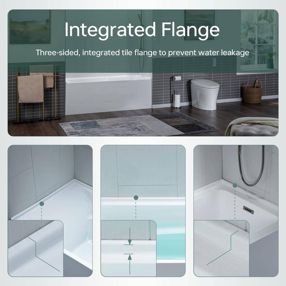 Flint 60'' x 30'' White Acrylic Alcove Soaking Bathtub