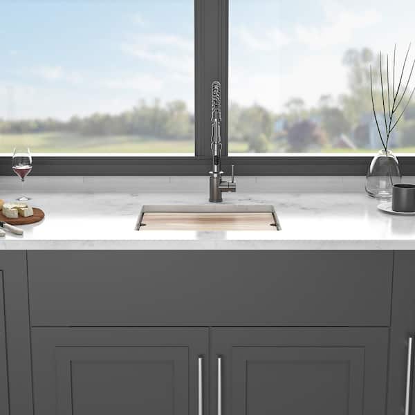 Unbranded - 21 in. Undermount Single Bowl Quartz Black Kitchen Sink with Workstation