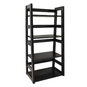 44.25 in. Black Wood 4-shelf Etagere Bookcase with Open Back
