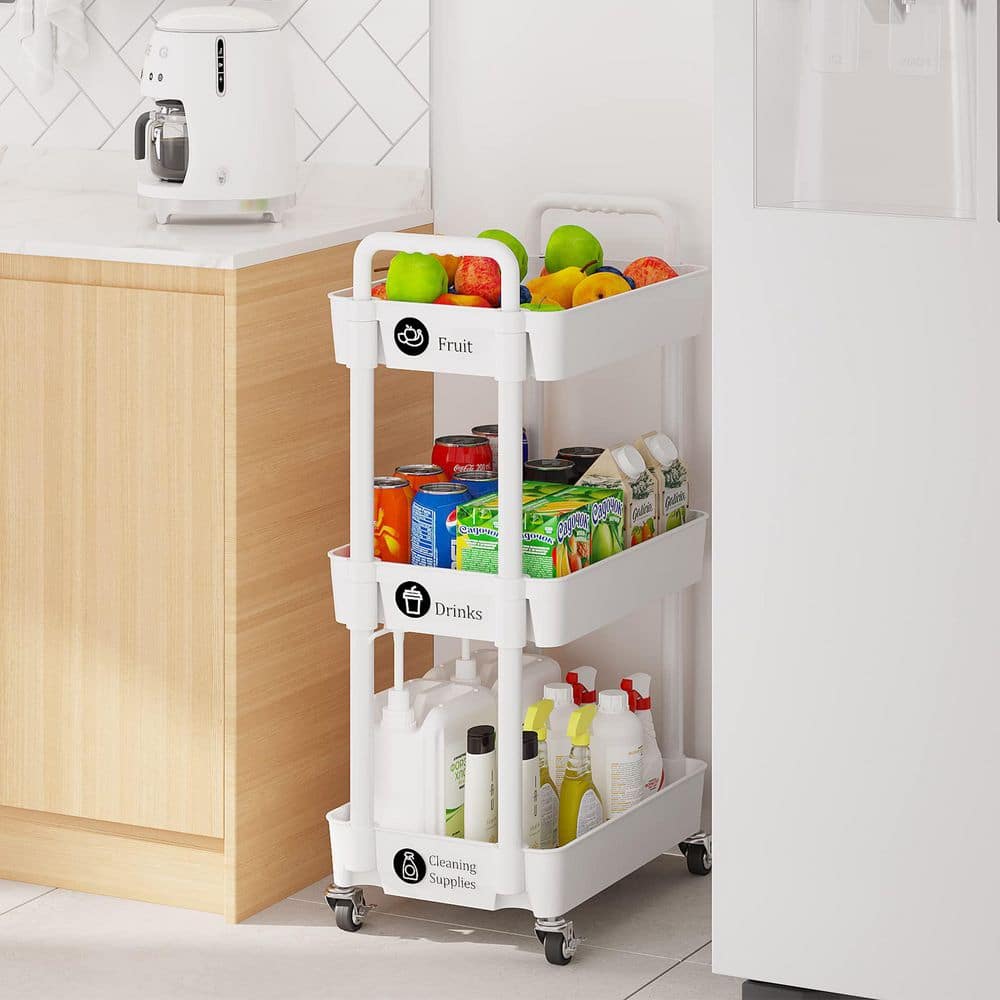 3-Tier White Storage Organizer with Wheels and Classified Stickers, Utility Storage Carts for Bathroom, Laundry, Kitchen price history on PriceWatchPro