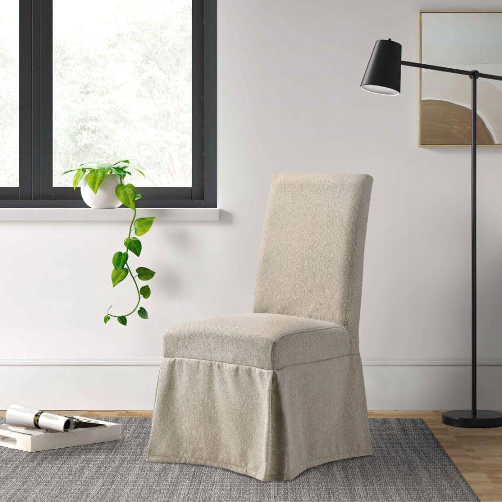 Elegant Beige Upholstered Rubberwood High-Back Side Chair, Set of 2
