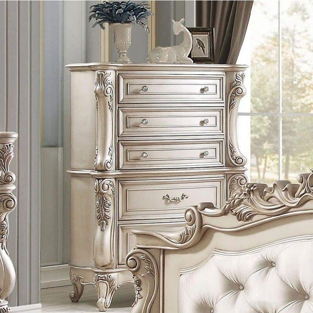 Gorsedd White Marble Top 5-Drawer Chest with Felt Lined Drawer