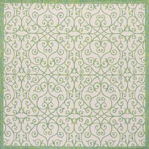 Madrid Vintage Filigree Textured Weave Cream/Green 5 ft. Square Indoor/Outdoor Area Rug