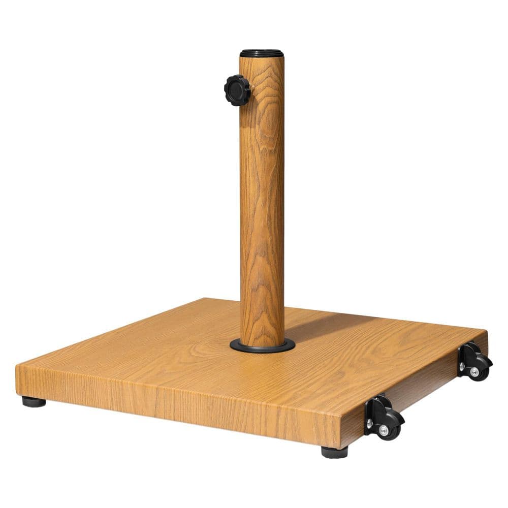Steel Patio Umbrella Base 43 lb. Outdoor Umbrella Stand with Wheels, Square Concrete Stand Market Umbrella in Teak price history on PriceWatchPro