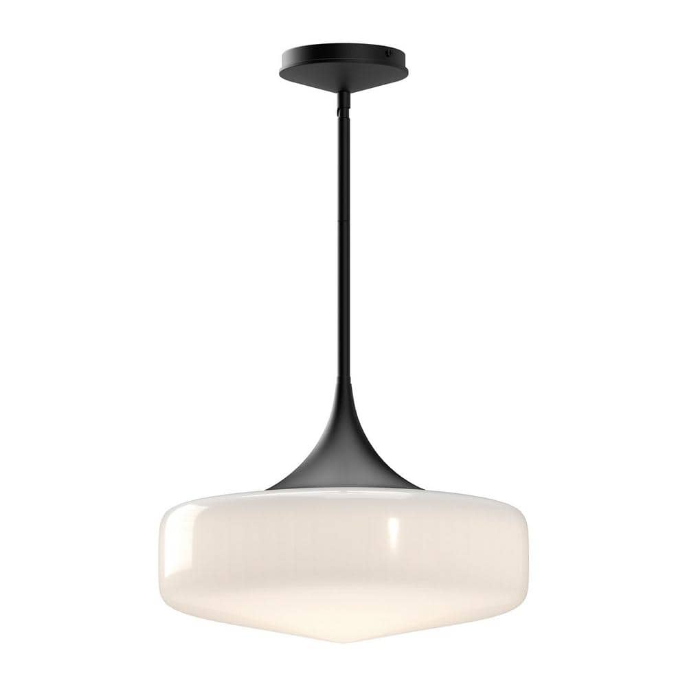 Lincoln 14" Matte Black Drum Pendant with Glossy Opal Shade