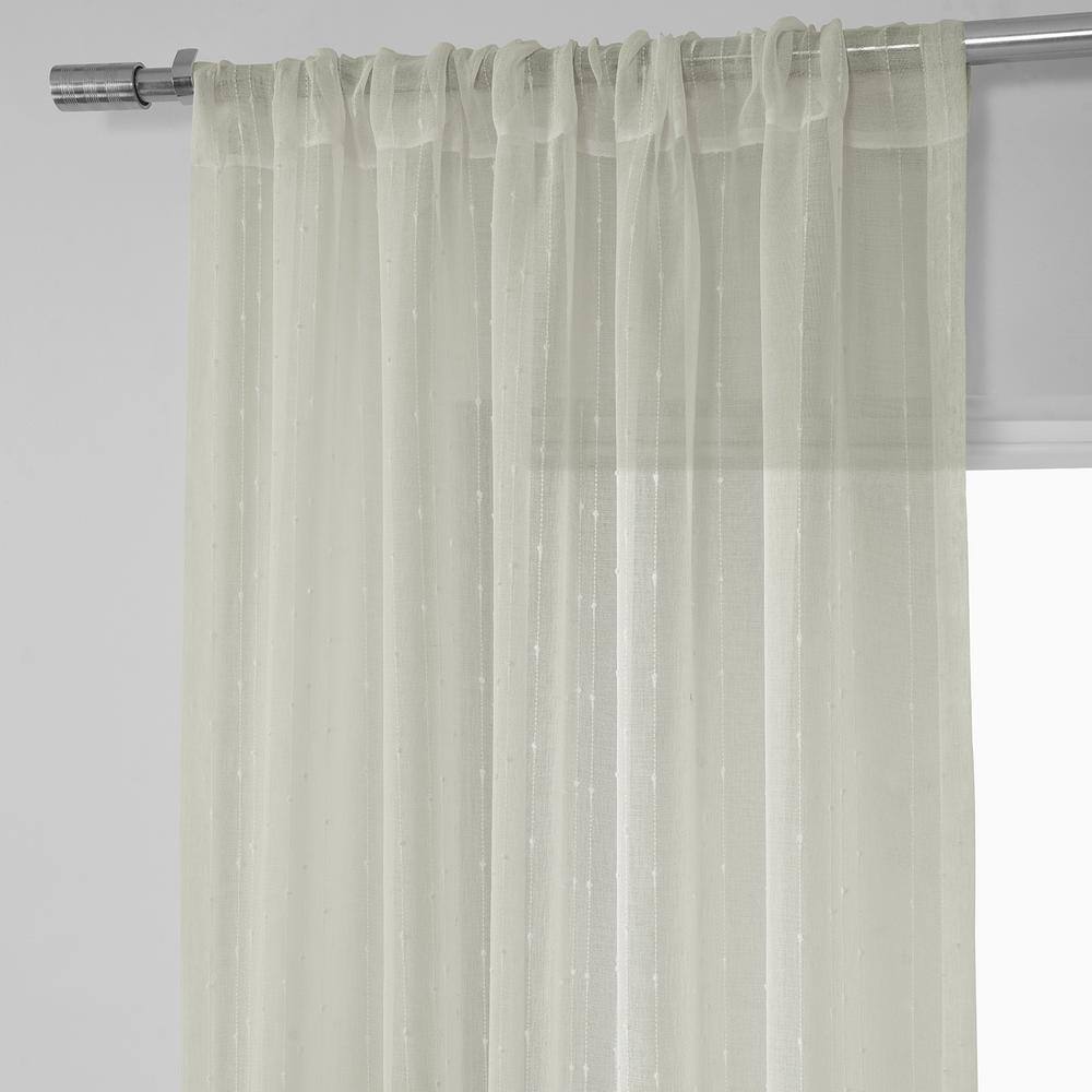 White Sheer Striped Faux Linen 108" Window Panel