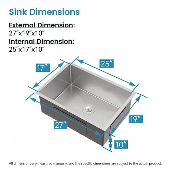 cadeninc Undermount Sink 27 in. x 19 in. Single Bowl Kitchen