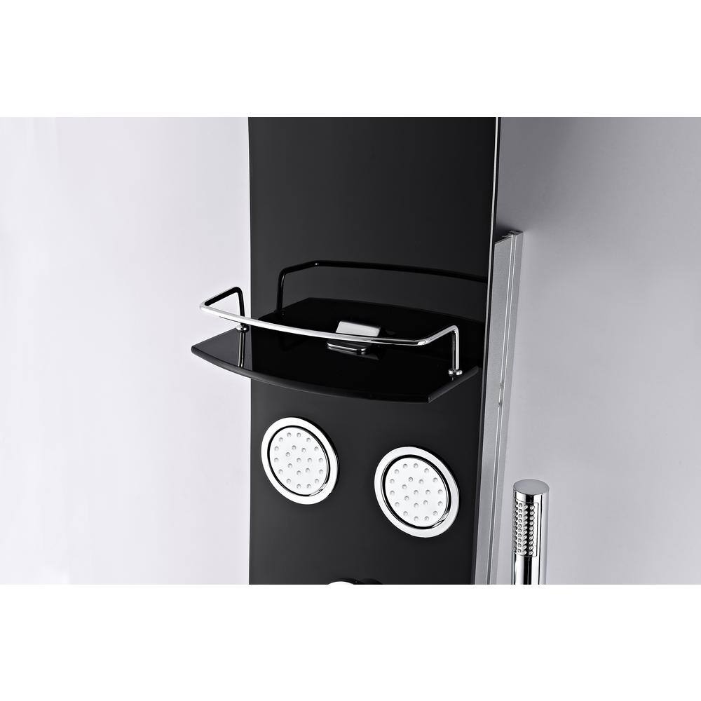 Colossal 56'' Black Tempered Glass Shower Panel with Adjustable Jets