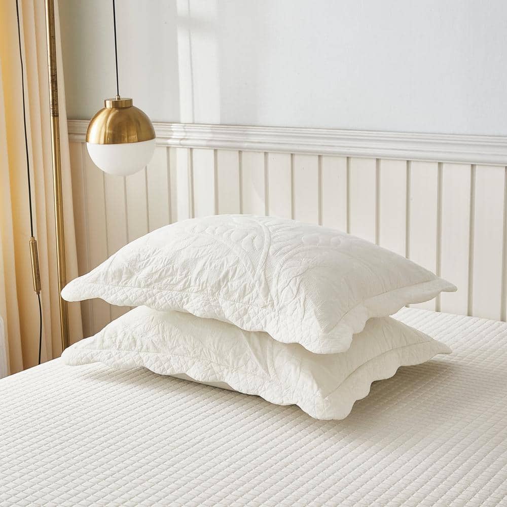 Soft White Cotton Embroidered King Pillow Shams Set