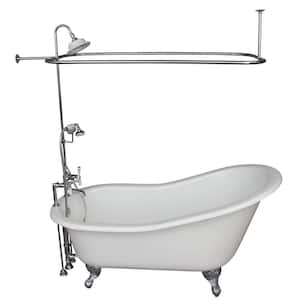 5 ft. Cast Iron Ball and Claw Feet Slipper Tub in White with Polished Chrome Accessories
