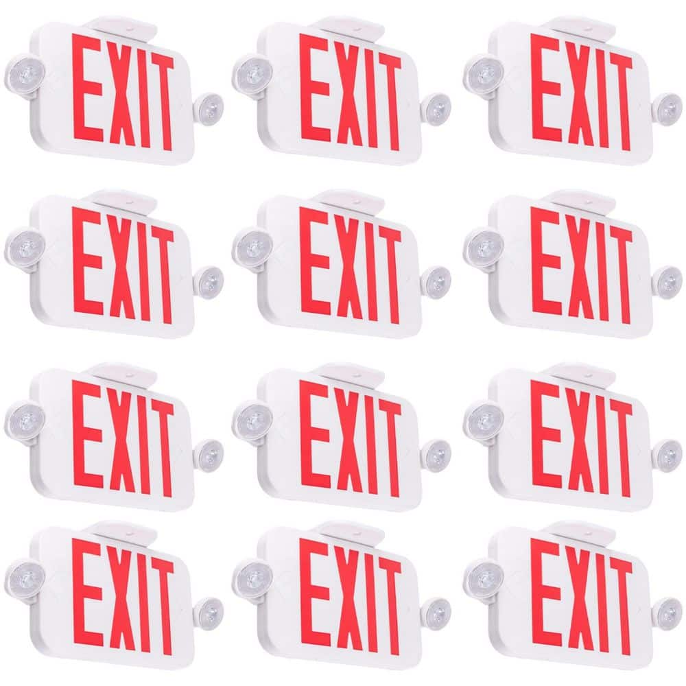 120/277-Volt Integrated LED White Emergency Light with Exit Sign, 2 Adjustable Head Lights and Double Face, 12-Pack price history on PriceWatchPro