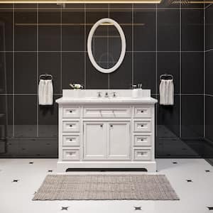 48 in. W x 22 in. D x 34 in. H Bath Vanity in White with Marble Vanity Top in Carrara White with White Basin