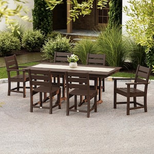 グレー シープラグ 約210cm x 75cm 天然二匹物 POLYWOOD Grant Park 7-Piece Farmhouse Plastic Outdoor Patio Dining