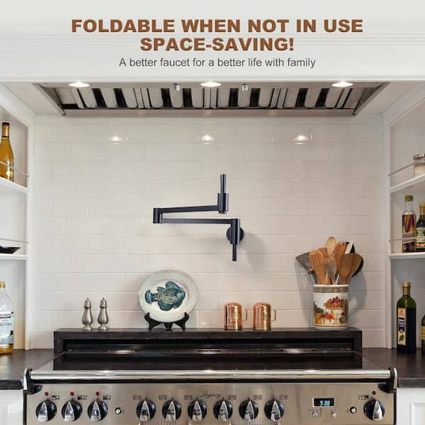 Wall Mounted Pot Filler with Double-Handle and Double Joint Swing Arm in Oil Rubbed Bronze