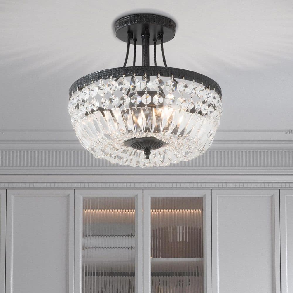 Portland 11.8 in. 3-Light Black Crystal Modern Semi Flush Mount Lighting Hallway Bedroom Ceiling Lights Fixtures price history on PriceWatchPro