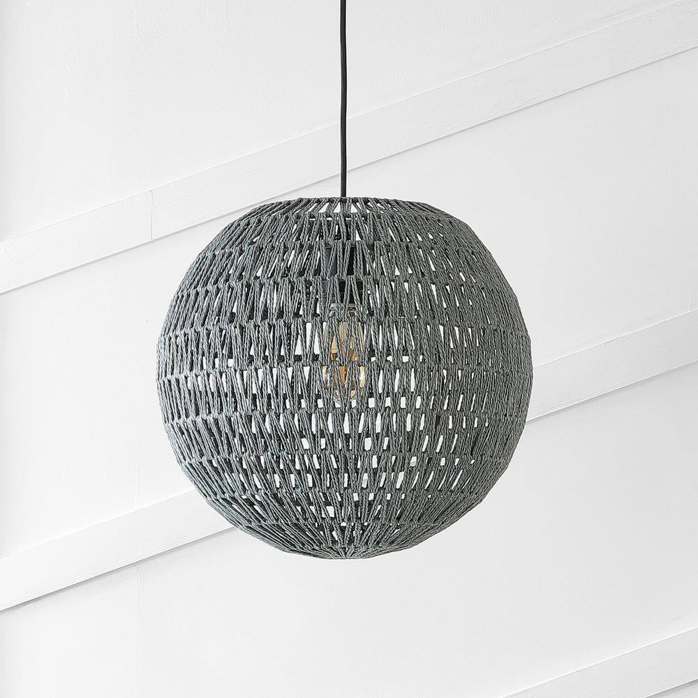 Luna 15.75" Gray Woven Rattan LED Pendant Light
