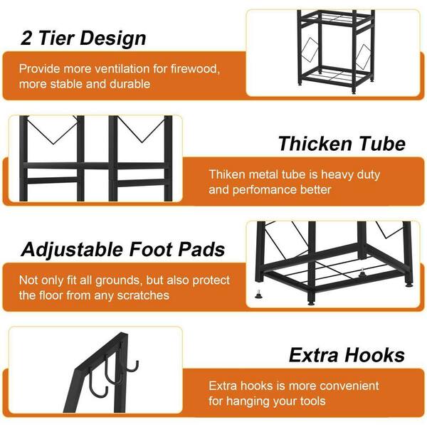 15.7 in Firewood Rack for Indoor, 2-Tier Firewood Holder with 3