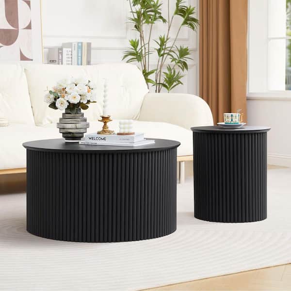 ATHMILE Large and Small 17.72 in. H Black Round MDF Wavy Coffee