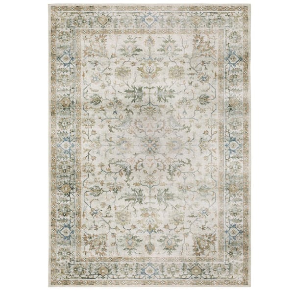 AVERLEY HOME Cascade Gray 5 ft. x 7 ft. Distressed Oriental Persian Polyester Machine Washable Indoor Area Rug