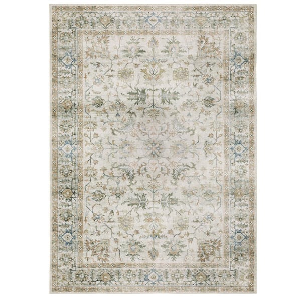 Cascade Gray 5 ft. x 7 ft. Distressed Oriental Persian Polyester Machine Washable Indoor Area Rug