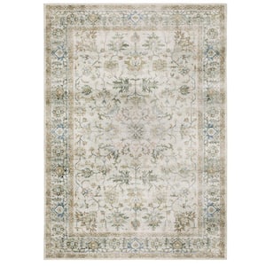 Cascade Gray 8 ft. x 10 ft. Distressed Oriental Persian Polyester Machine Washable Indoor Area Rug