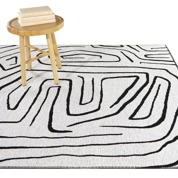 Lux White 5 ft. x 7 ft. Abstract Area Rug